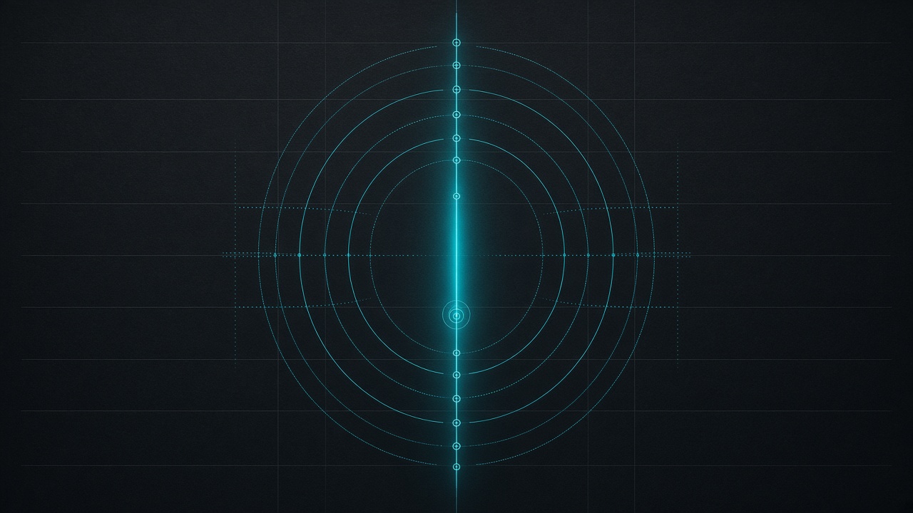 Geometric cyan mobility atlas diagram on a dark clinical field