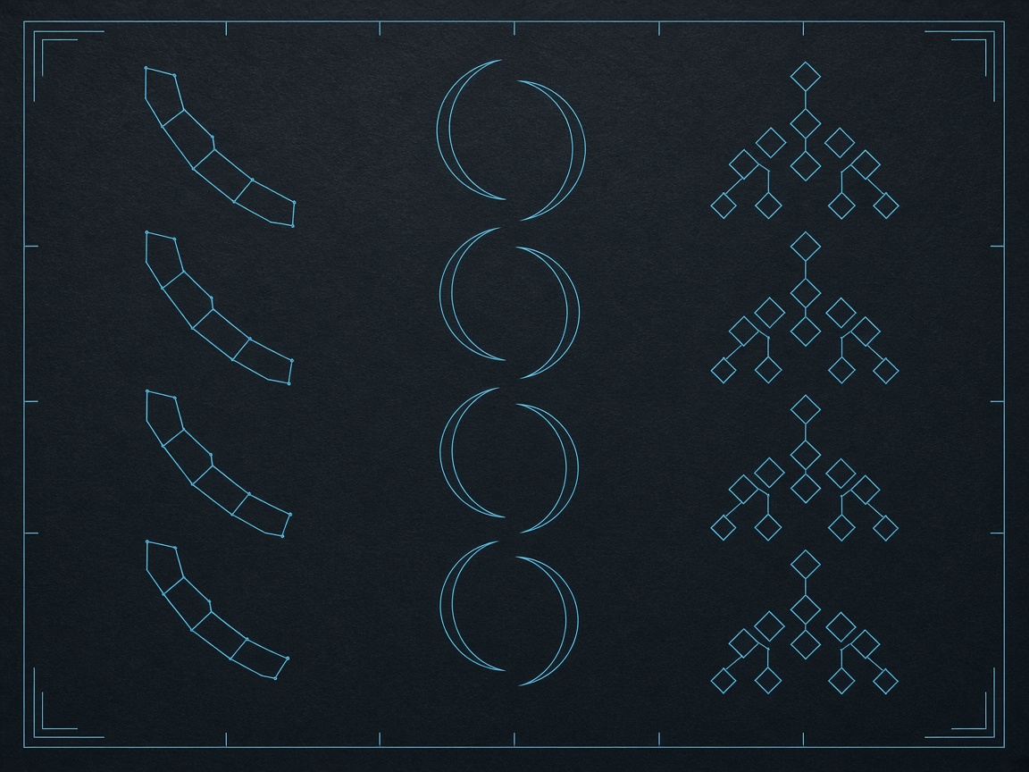 Three-column geometric care glyphs for spine, joints, and soft tissue